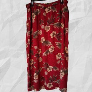 Laura Scott Maxi Skirt XL Red/Burgundy Vintage Floral Tropical Vacation Granny